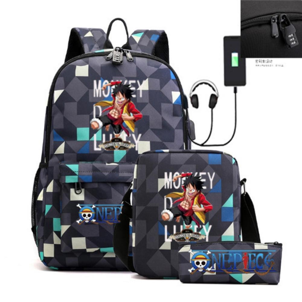 Riman ONE PIECE USB кодовый замок рюкзак студенческий школьный рюкзак сумка через плечо пенал набор из трех предметов для мужчин и женщин