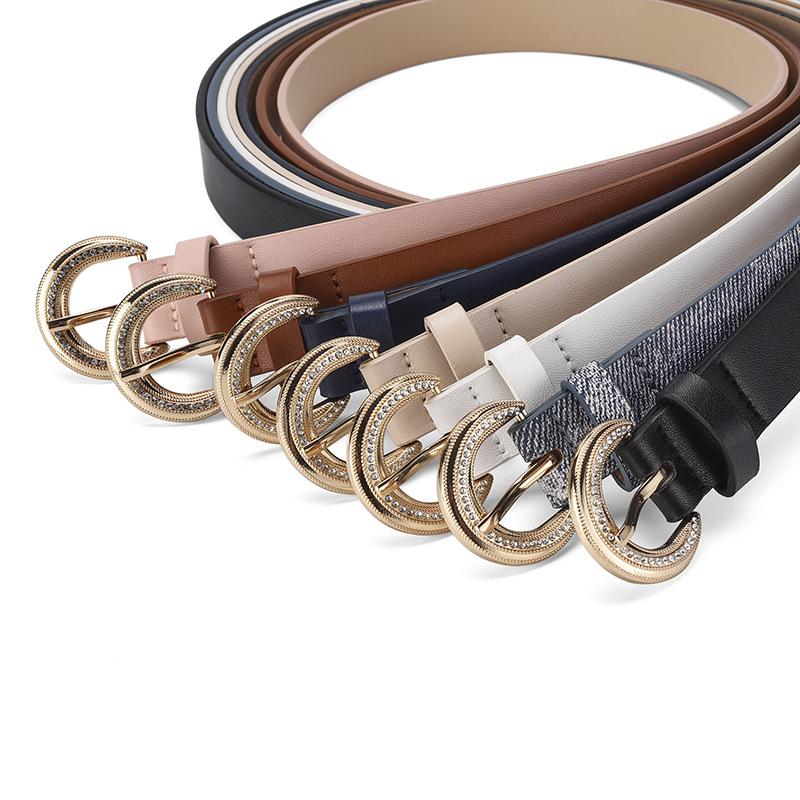 Женский элегантный простой декоративный ремень с пряжкой из сплава, инкрустированной стразами, высококачественный женский ремень Tide