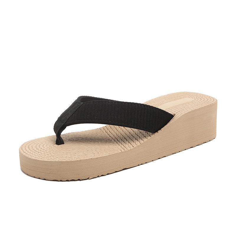 Straw travel hemp bottom slope heel slippers wear flip-flops non-slip pinch foot beach shoes