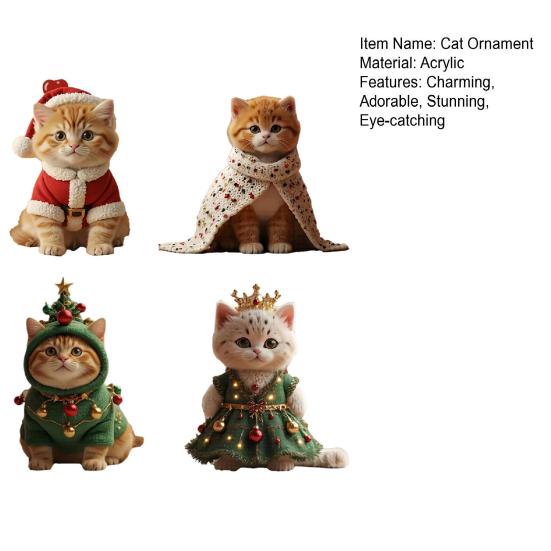 4 шт. Милое украшение на елку с кошкой, 2D плоское акриловое зеркало заднего вида для автомобиля