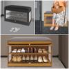2-Tier Shoe Bench with Cushion, Sturdy Bamboo Shoe Storage Stool for Entryway, Hallway – Brown/Black/Log Color