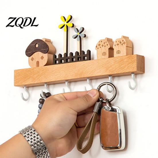 Space Saving Entryway Storage Solid Wood Key Holder with 6 Hooks, Decorative Wall Hanging Rack, Rack Mounted Organizer for Kitchen And Office