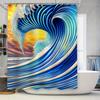 Роскошные 3D-печатные шторки для душа для декора ванной комнаты Синий принт волны Водонепроницаемая ткань Идеальная идея для подарка (180x180cm)