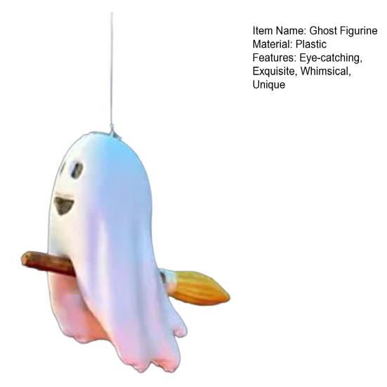 Хэллоуин Фигурка Привидения Милое Маленькое Привидение на Метле Статуэтка Мини Пластиковое Привидение Хэллоуин Настольный Декор для Многоярусного Подноса Книжной Полки Письменного Стола Декор