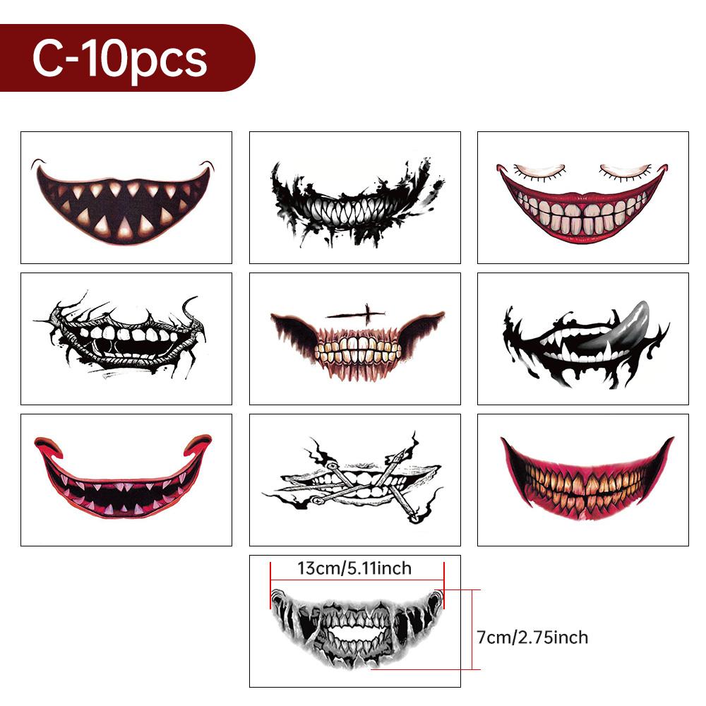Хэллоуин Временные тату-наклейки Водонепроницаемые Ужас Губы DIY Наклейки Большой рот Поддельные татуировки Шрам Специальный макияж для лица Смешной