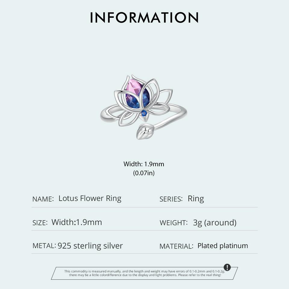 BAMOER Стерлингового Серебра 925 пробы Лотос Регулируемое Кольцо Поощрение Цветок Лотоса Открытая Обертка Кольцо Вдохновляющие Ювелирные Изделия Подарок для Женщин