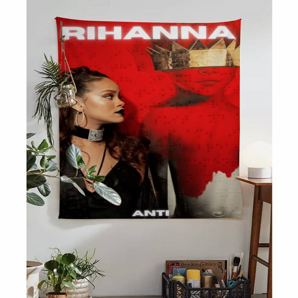 Famous Singer Rihanna Pop Music Anime Tapestry Hippie Flower Wall Carpets Dorm Decor Wall Hanging Home Decor