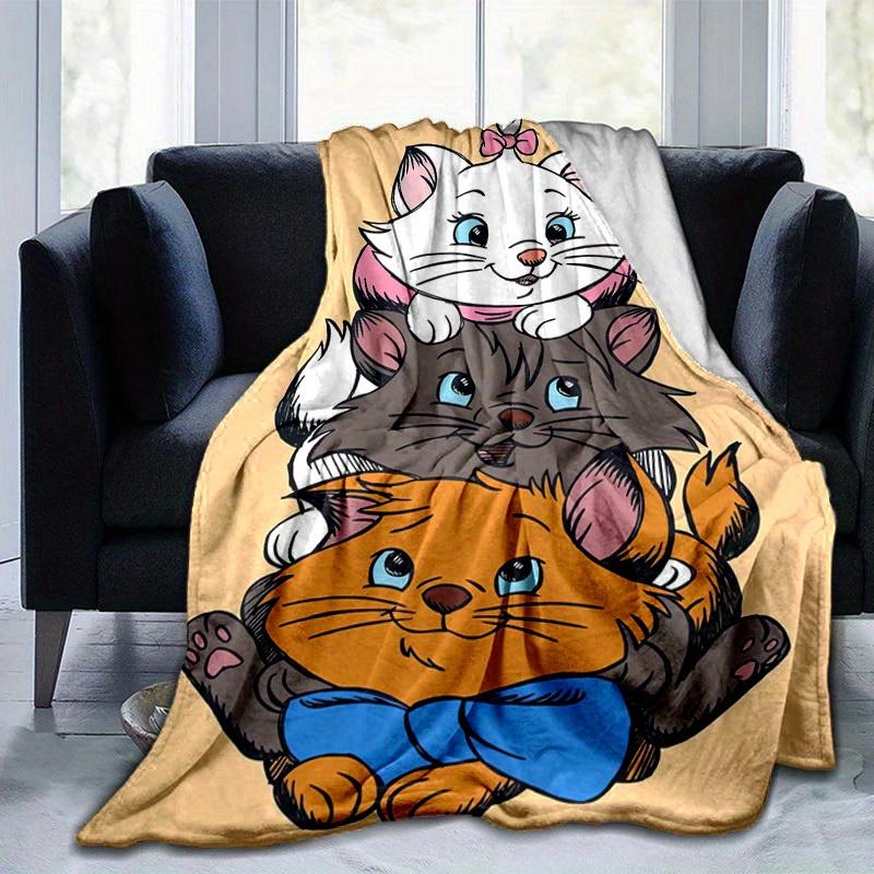 1pc Cartoon Cat Blanket Cute Kitten Throw Blankets for Room Decor, Soft Flannel Throw Blanket, Versatile & Cozy for Bedroom, Gift Home Textile All Sea
