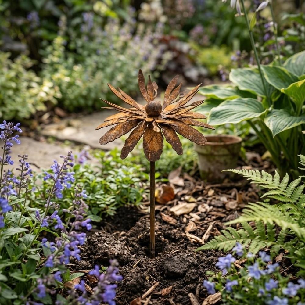 Rust-Resistant Flower Garden Stake Vintage Iron Flower Decoration Metal Cornflower Stake Lawn