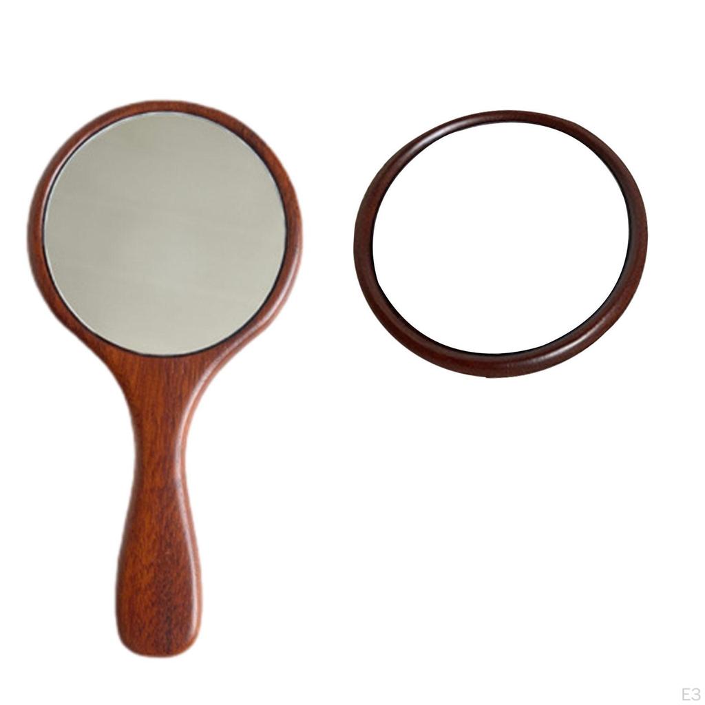 Cosmetic Mirror Handheld Wooden Single Side Retro Decorative Salon Hairdresser Plain