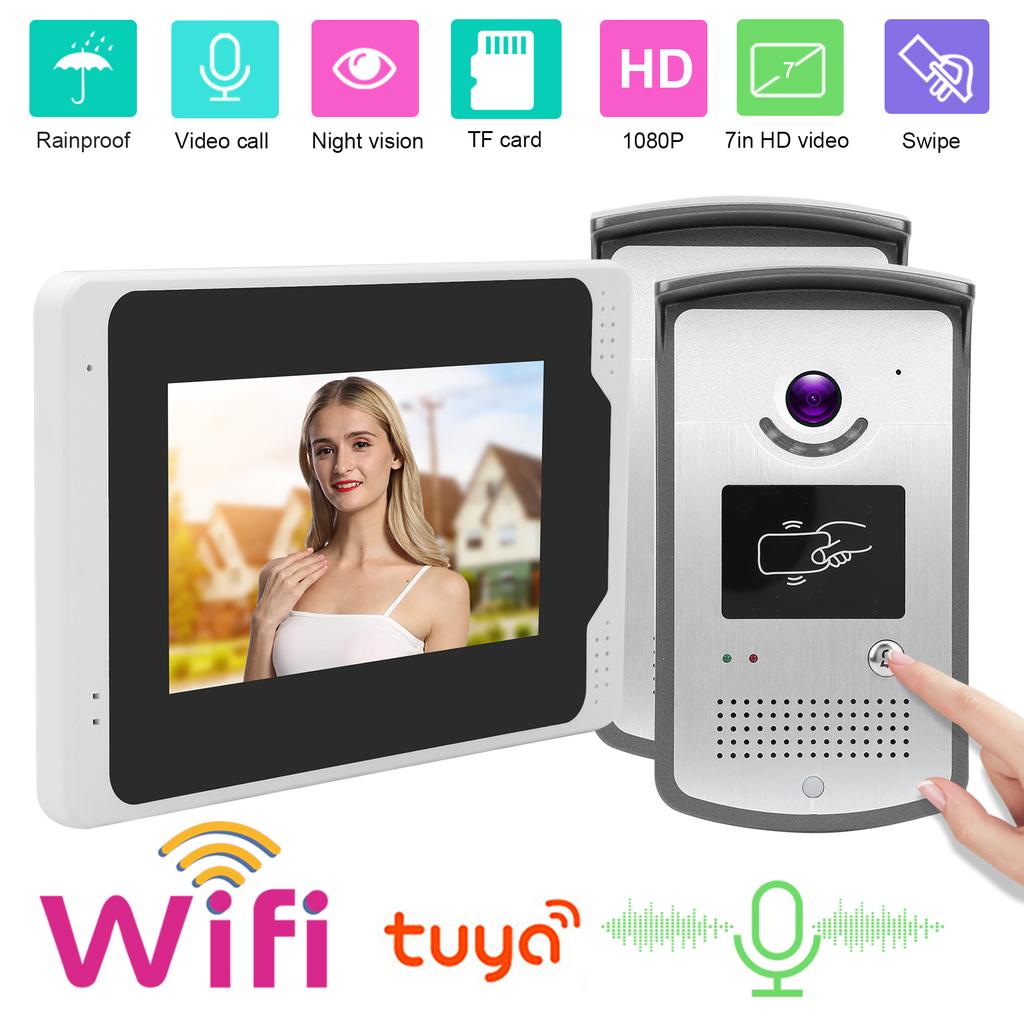 7-дюймовая 1080P WiFi видеокарта дверной звонок домофон 2 наружных блока TFT экран защита от дождя ночное видение для