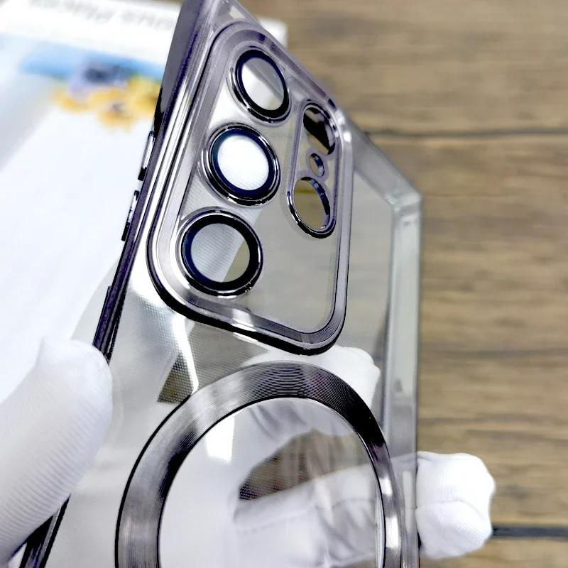 Plating Transparent For Magsafe Case For Samsung Galaxy S25 S24 S23 S22 S21 Ultra Plus S 25 24 23Ultra Mag Safe Glass Lens Cover