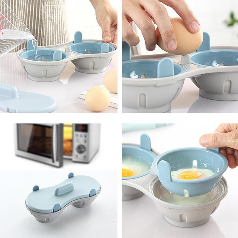 Microwave Double Egg Poacher Maker Poached Eggs Cooker Steamer Dishwasher Heat Resistant Microwave Egg Poacher Kitchen Gadget