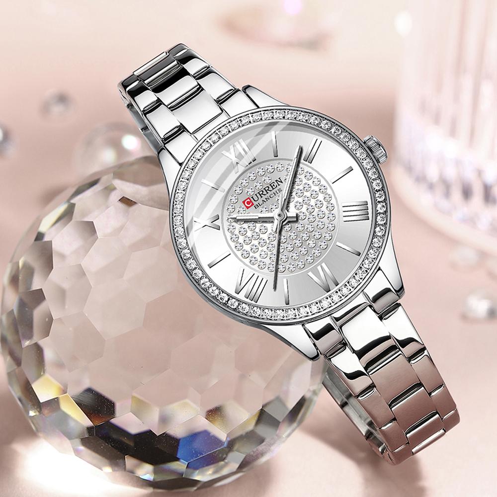 CURREN Elegant Women's Watch: Rose Gold Timepiece Adorned with Sparkling Crystals for Timeless Style+Box