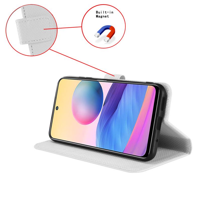 Кожаный чехол для телефона TCL 40R 5G со слотом для карт и ремешком - Алмазная текстура