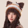 Furry Cartoon Head Cover with Ear for Outdoor Sports Striped Hat with Ear Oversized Headgear Hat for Winter