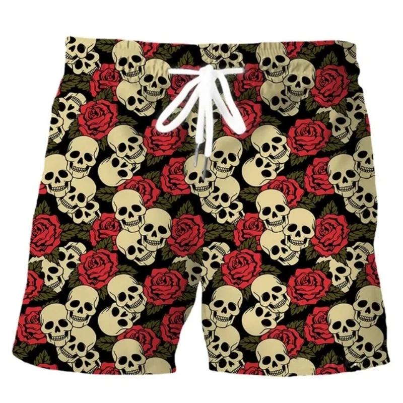 New Men's Skull 3D Print Beach Shorts Graphic Men's Casual Sports Shorts Summer Surfing Shorts Breathable Shorts Hip Hop Pants