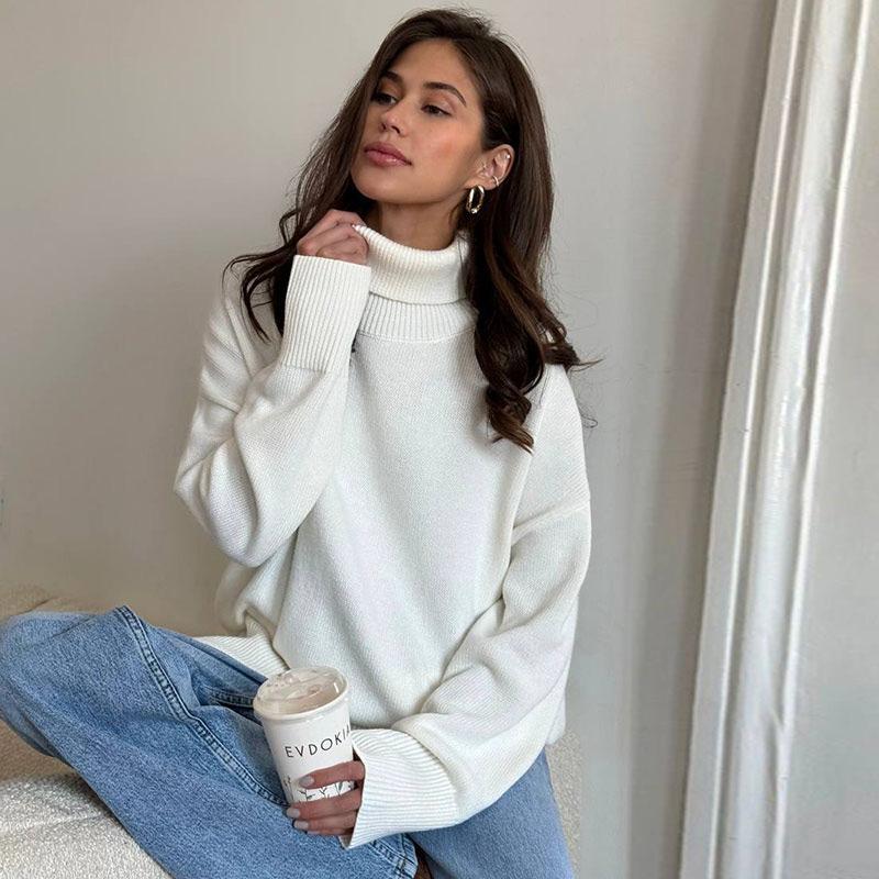 Женские модные толстовки с длинным рукавом, топы, свободные толстовки, свитера с высоким воротом, осенние свитера с высоким воротом
