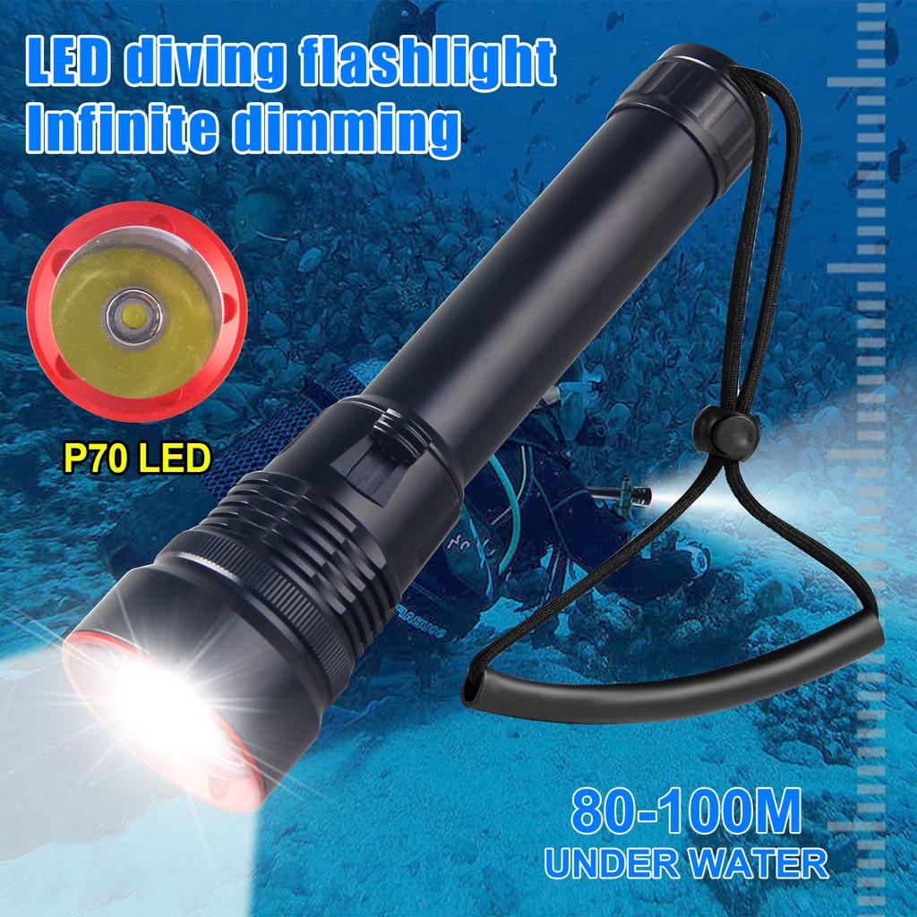Powerful P70 Diving Flashlight IPX8 Underwater Lamp Professional Scuba Diving Torch 100M High Power LED Flashlights Fishing Lamp