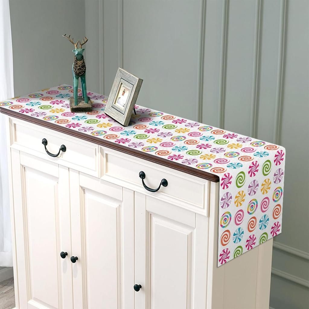 Sunwer Candyland Table Runner Sweet Lollipop Candy Themed Birthday Party Decoration Table Cover Home Kitchen Dining Room 13 X 72inch