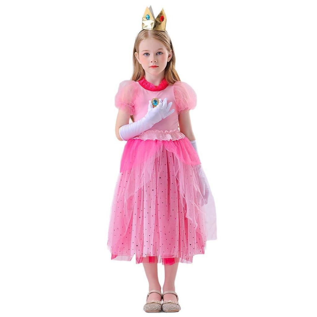 Cosplay Halloween Peach Princess Dress Kids Dress Cartoon Game Girls Cosplay Pink Dress