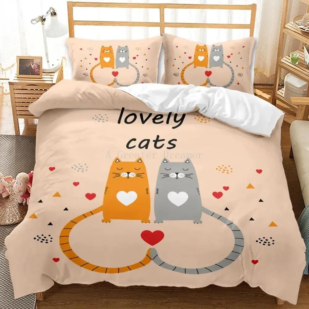Cat Fashion Pig Cartoons Flat Comfortable Duvet Quilt Cover Pillowcase Bedding Set Children Bedroom Decoration Home Textile