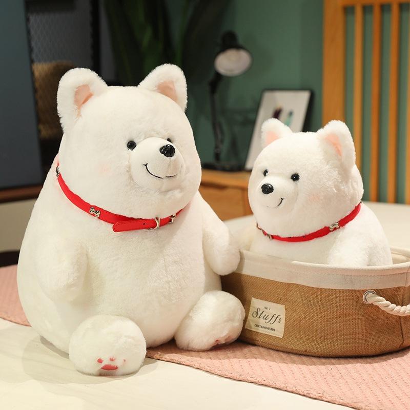 Soft and Cute Polar Bear Ye Ye Dog Plush Toy Collar Puppy Doll White Dog Samoyed