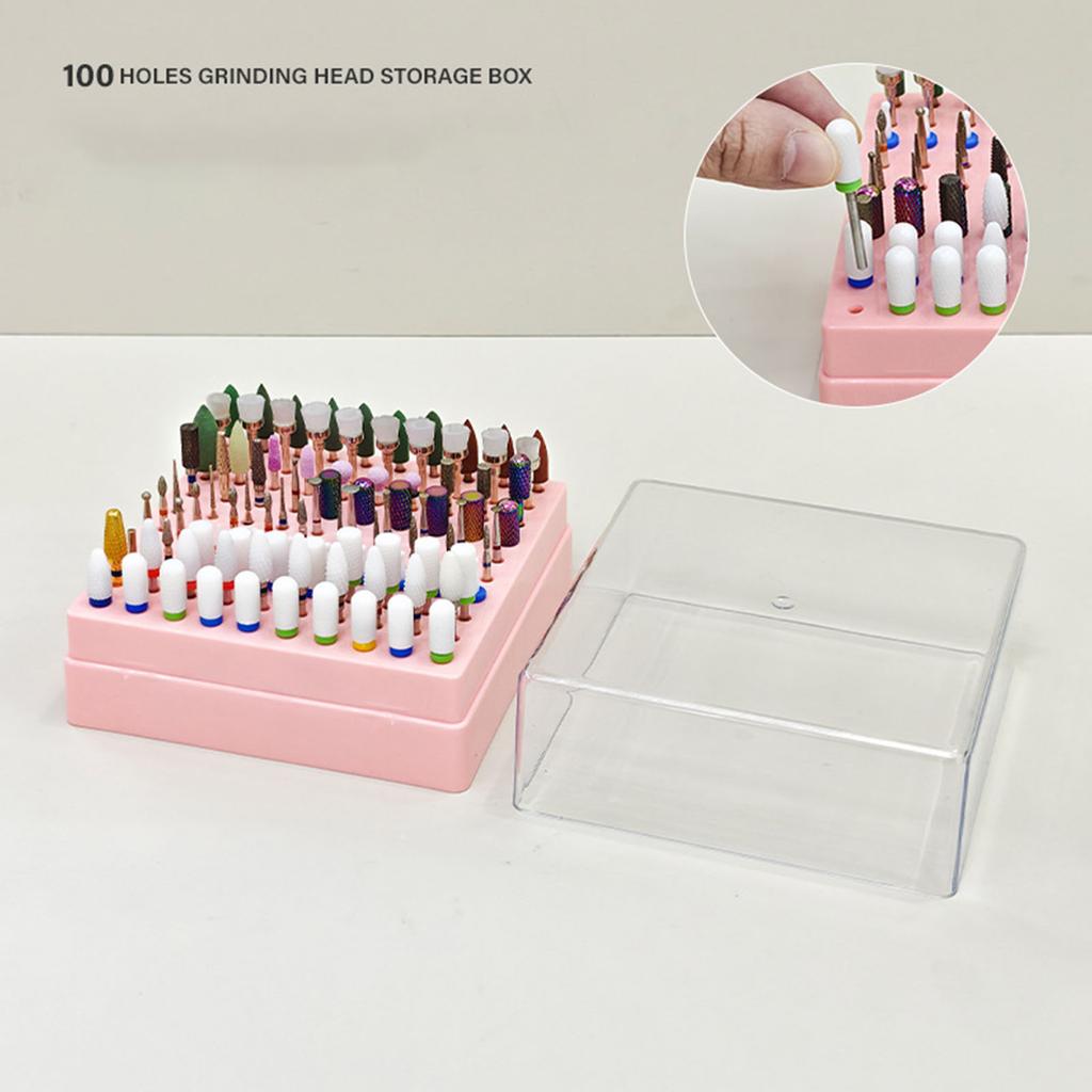 100 Hole Nail Drill Bit Organizer Box Practical Plastic Storage Case With Transparent Cover For Manicure Tools