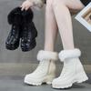 Women's Platform Snow Boots With Zipper Anti-Slip Lace-Up Ankle Booties With Fur Lining Chunky Heel Winter Warm Walking Short Boots Shoes for Women