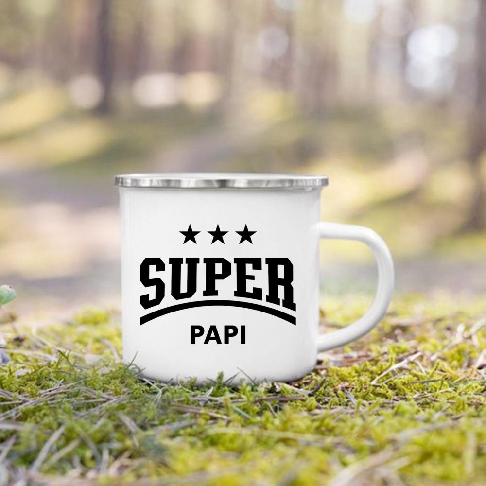 Эмалированная кружка с принтом Super Papy Mamie, креативные кофейные чашки, чашки для напитков, воды, молока, эмалированная кружка, домашняя посуда, подарки для бабушки и дедушки