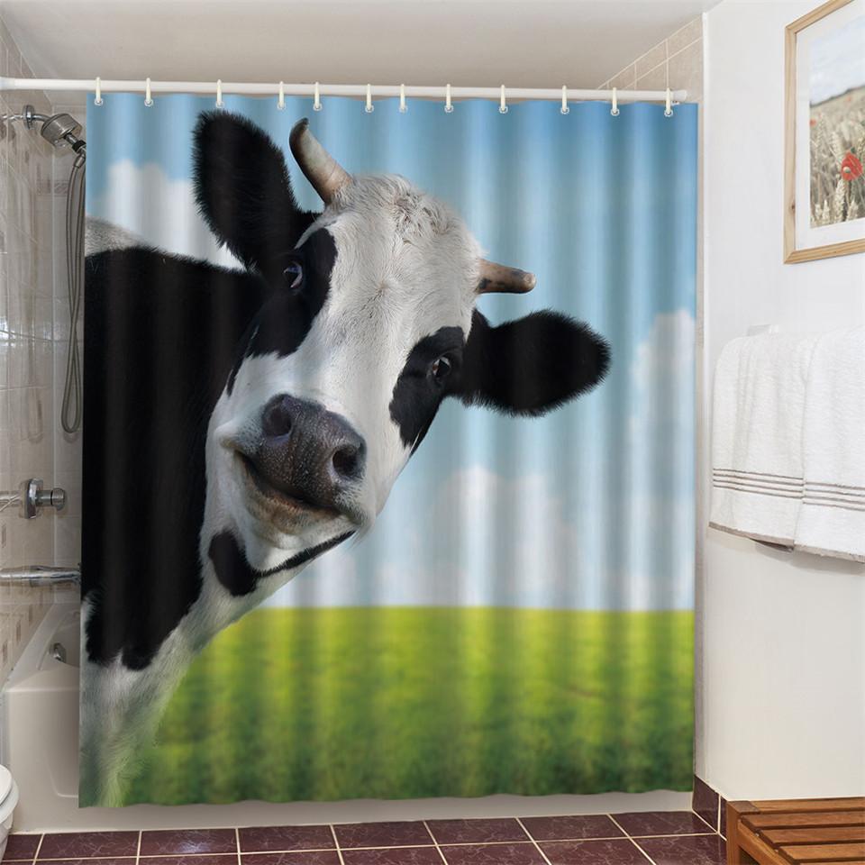 Cat Brushing Teeth Shower Curtain Bathroom Product Waterproof Durable Polyester Fabric Room Decoration Cortinas With 12pcs Hooks