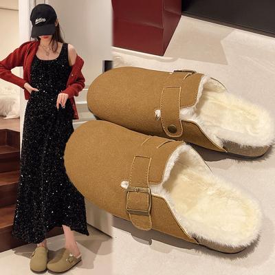 Модные Классические Удобные Меховые Тапочки Женские Домашние Повседневные Теплые Тапочки Женские Модные Ретро Универсальные На Низком Каблуке Меховые Замшевые Туфли
