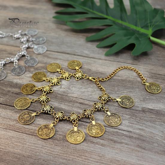 Богемный женский ножной браслет в винтажном этническом стиле с полым узором, круглый металлический шарм, регулируемый гипоаллергенный пляжный браслет для ног, браслет на щиколотке, украшения для ног