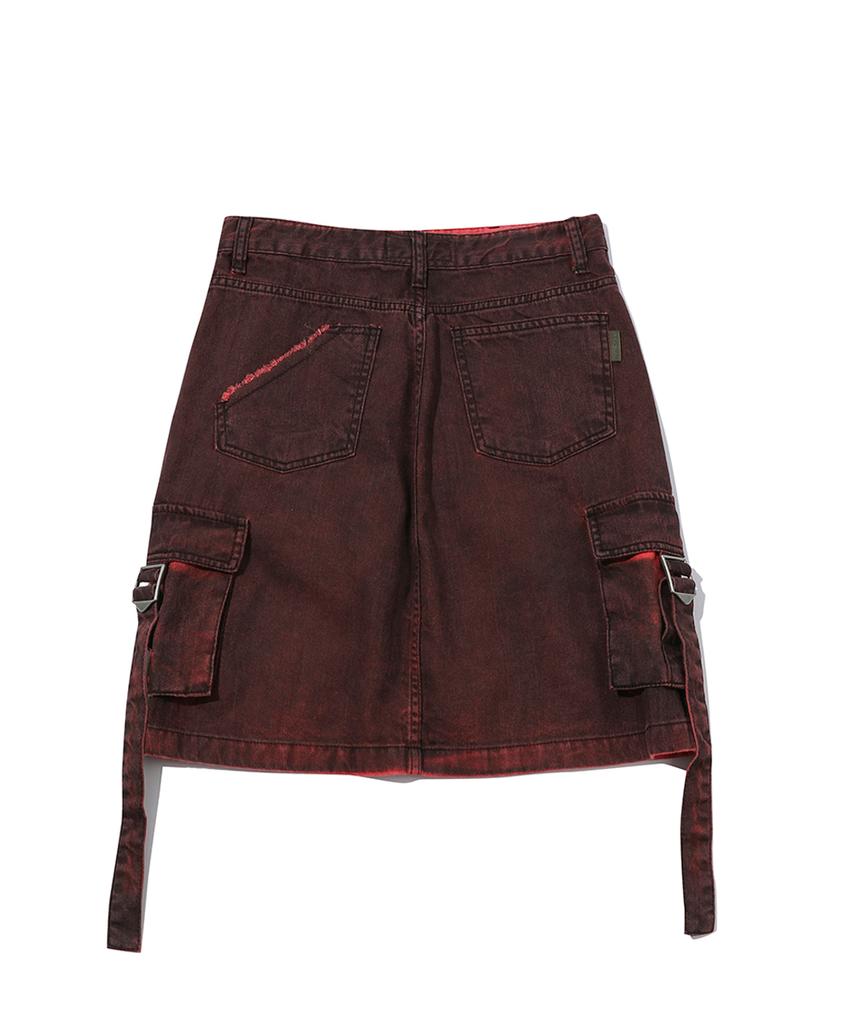 Main Booth Wild Cargo Denim Skirt(Vintage Red)