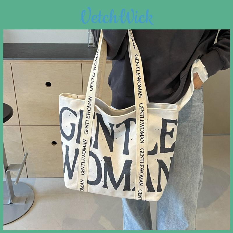 Тайская холщовая сумка Gentlewoman с алфавитом Женская 2024 Новая модная сумка на плечо через плечо в стиле стрит-стайл Большая сумка-тоут