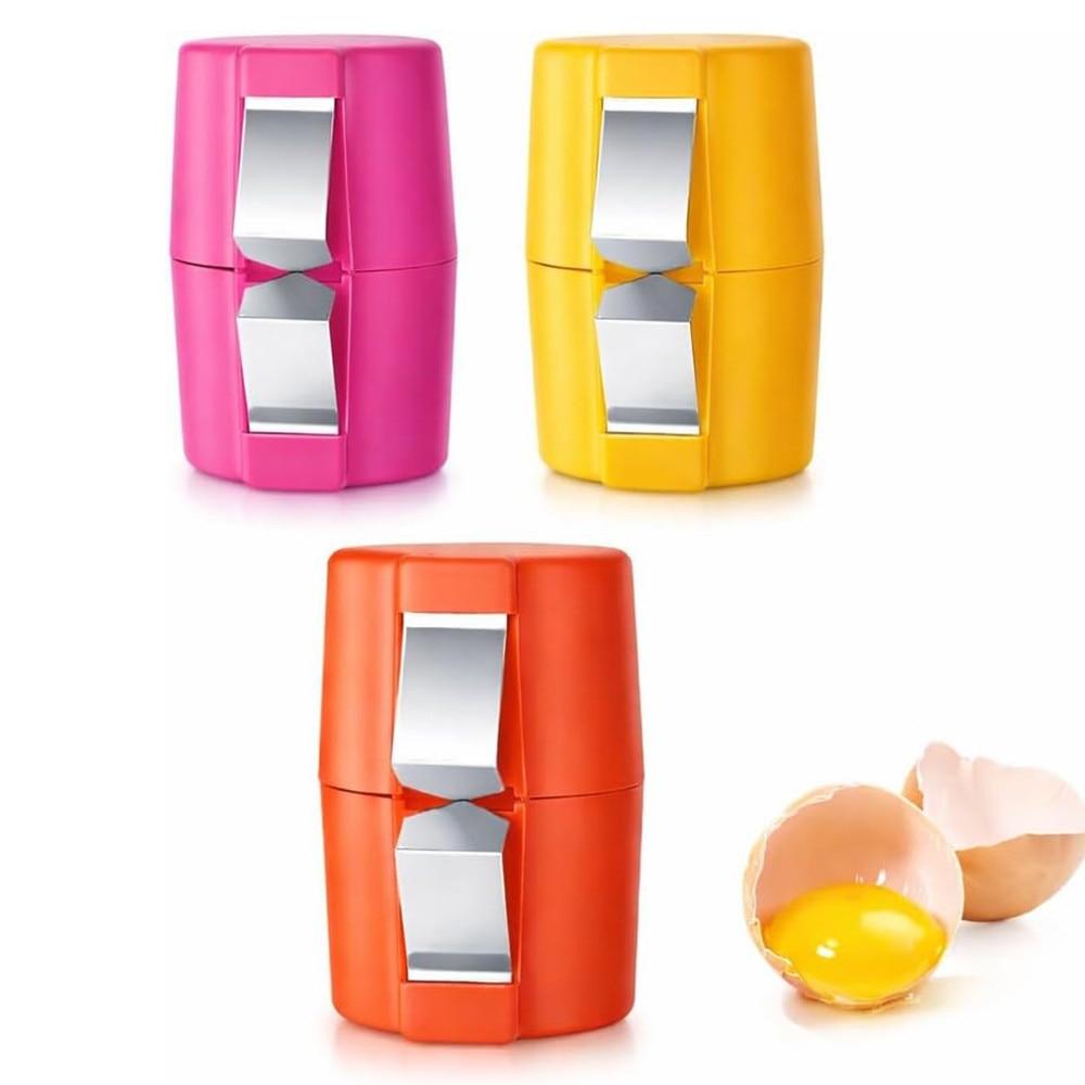 Momcbebe 3-Piece Stainless Steel Egg Shell Opener Quick Separation of Raw and Cooked Eggs Suitable for Home Kitchen 7.2 x 6.5 cm Yellow/Orange/Pink