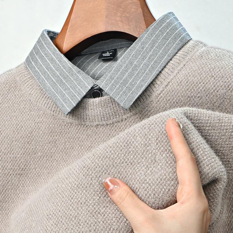 TrendHub Дизайнерское Качество Мужской Лацкан Поддельный Двойка Длинный Рукав Новая Вышивка Футболка Мода Бизнес Мужская Одежда