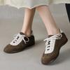 Sheepskin Nubuck Spring Summer Size 40 Loafers Thick Med Heels Mixed Color Women Round Toe Leisure Pleated Sneakers