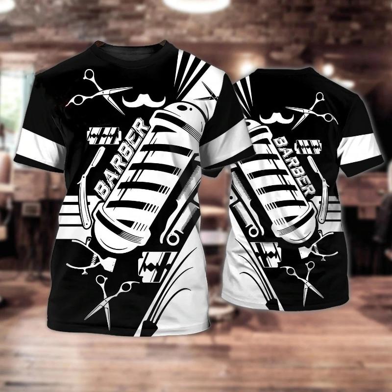 Модная новая мужская футболка парикмахера с индивидуальным дизайном, уличный элемент, круглый вырез, большой размер, удобный топ с коротким рукавом