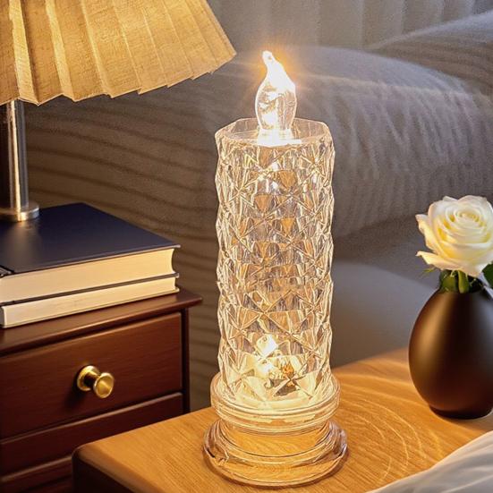 LED Candle Lights Romantic Rose Shadow Flameless LED Candles Battery Operated Pillar Lamp for Valentines Wedding Decorations Home