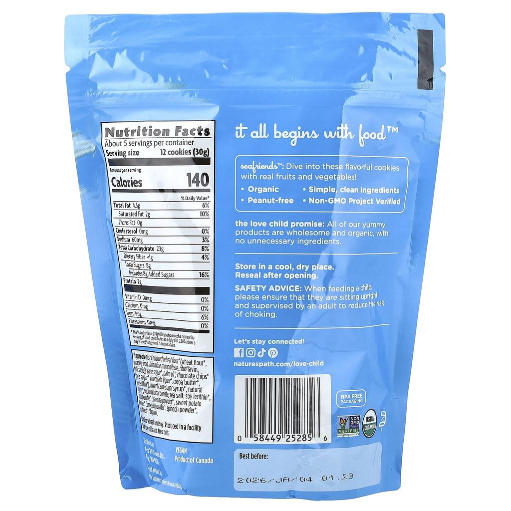 Love Child Organics, Nature's Path, Sea Friends™, Chocolate Chip Cookies, 4.9 oz (140 g)