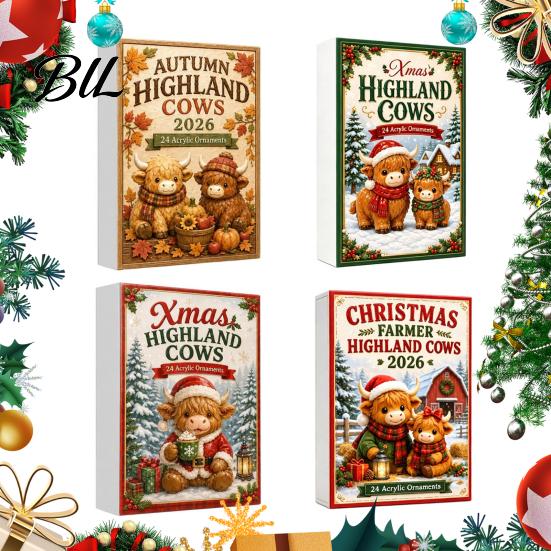 Festive Party Favors for Kids 2026 Highland Cow Advent Calendar, 24 Day Christmas Countdown Calendar with 2D Acrylic Collectible Decorative