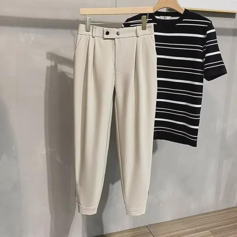 Мужские модные укороченные шаровары в корейском стиле — универсальный, драпированный костюм, подходящий для весны и лета