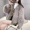 Новая куртка из искусственного меха лисы, зимняя, темпераментная кожаная куртка, короткая, 2024, хлопковое пальто с круглым вырезом, молодая