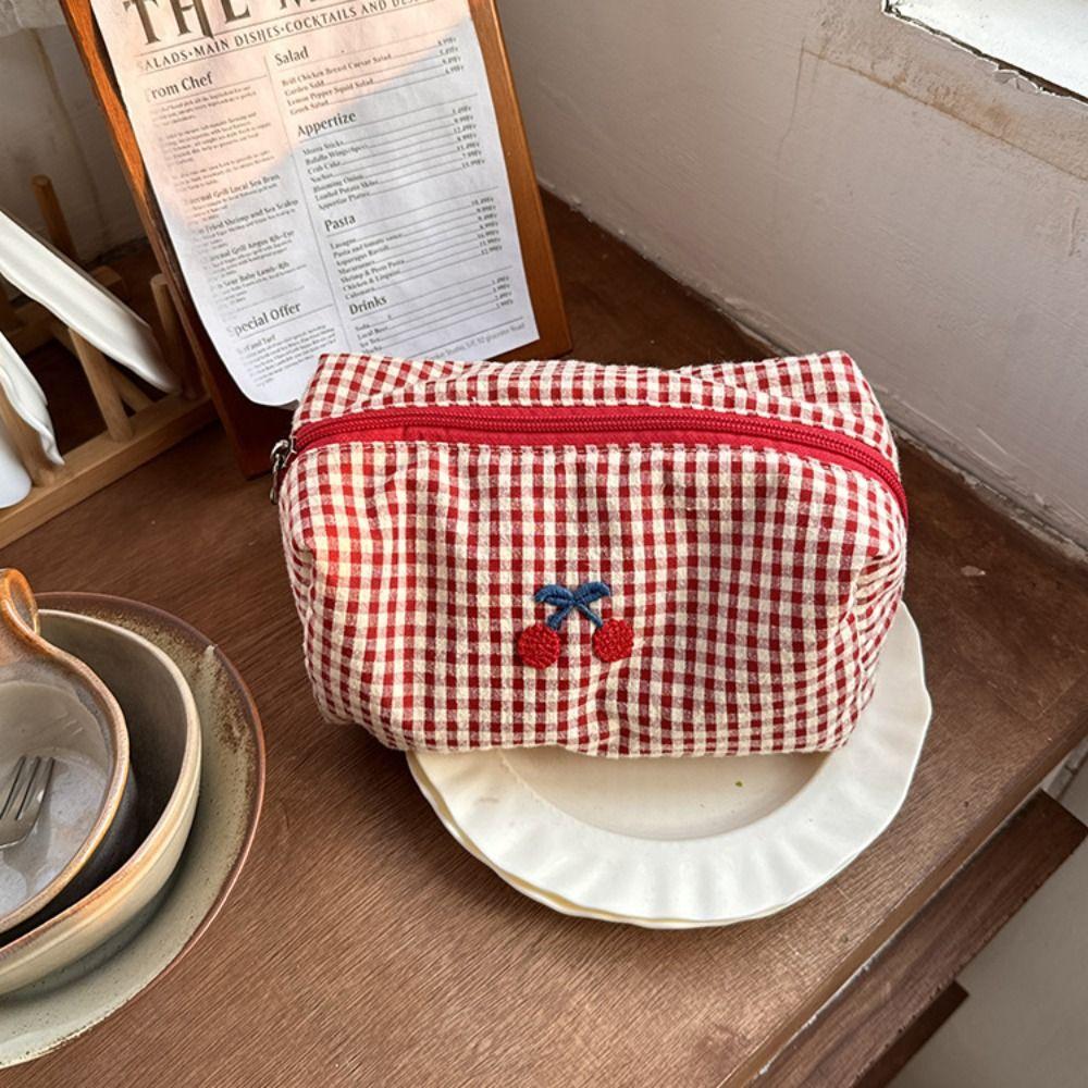 Multifunctional Cherry Cosmetic Bag Cotton Toiletry Bag Portable Travel Storage Bag Unisex