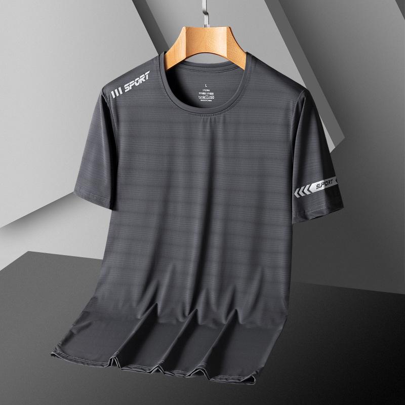 Крутая футболка из ледяного шелка с коротким рукавом, мужская футболка с короткими рукавами и фитнес-футболкой больших размеров, топ