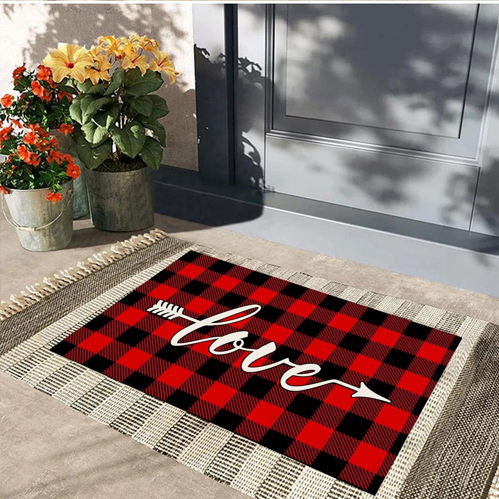Love Pattern Door Mat Valentines Non-Slip Rubber Floor Mat Entryway Rug Carpet for Couple Living Room Kitchen Bath Mat