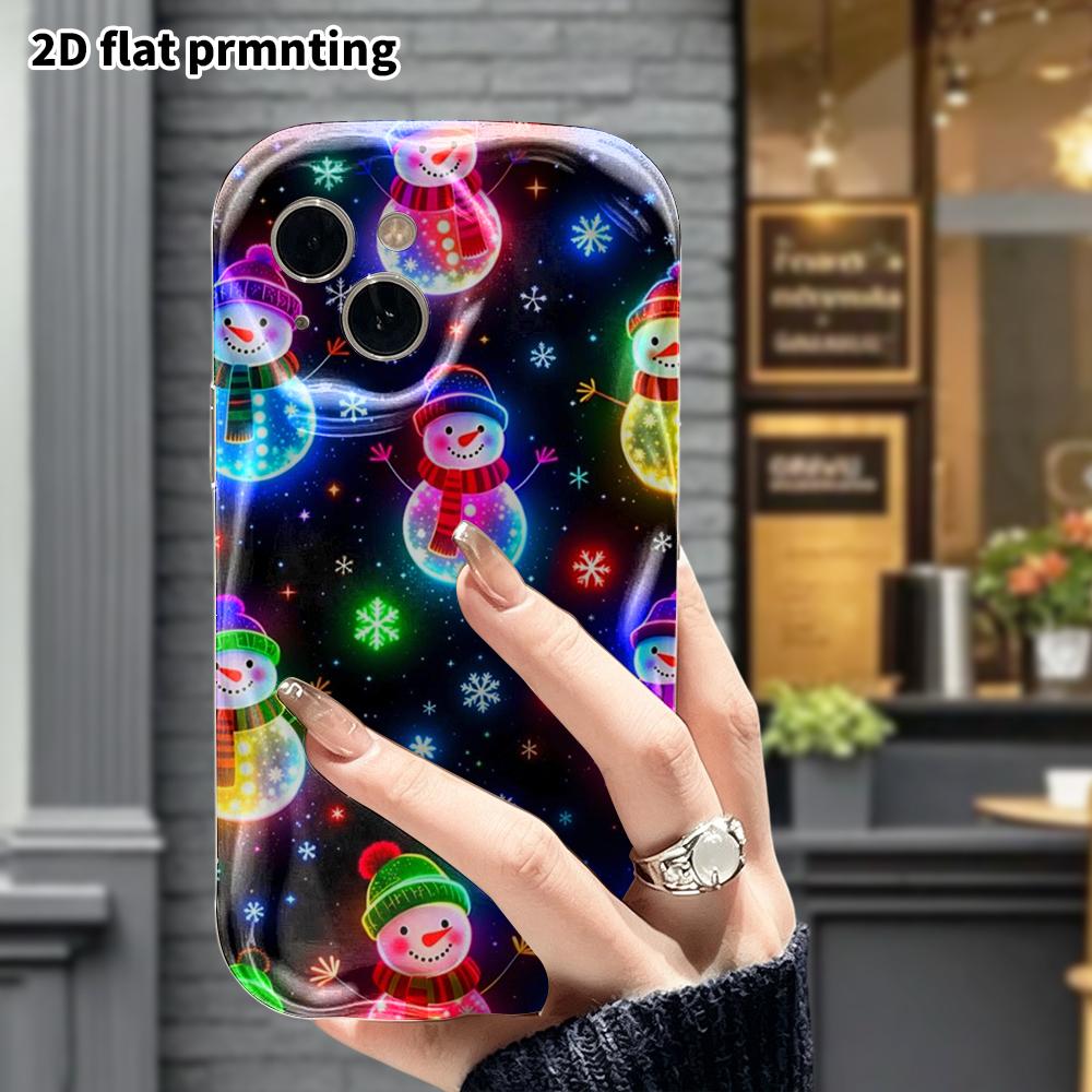 Чехол для телефона: Плоский 2D дизайн, подходящий для защитного чехла iPhone 18 17 16 15 14 13 Pro, светящийся снеговик, идеальный подарок на Рождество и Хэллоуин
