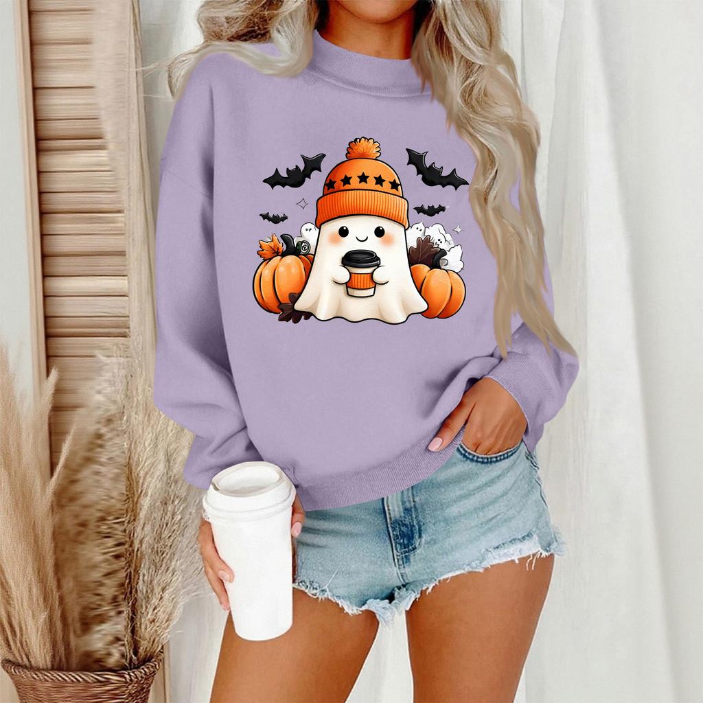 Женский повседневный модный свитшот с круглым вырезом и длинными рукавами с принтом на Хэллоуин