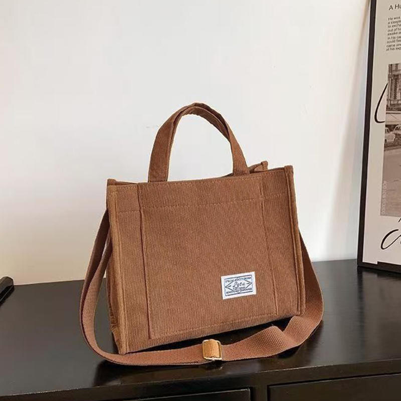 1 шт. Женская вельветовая сумка через плечо, большая вместительная сумка-тоут, сумка кроссбоди, стильная сумка с корейским элементом, мягкая полиэстеровая подкладка, держатель для мобильного телефона